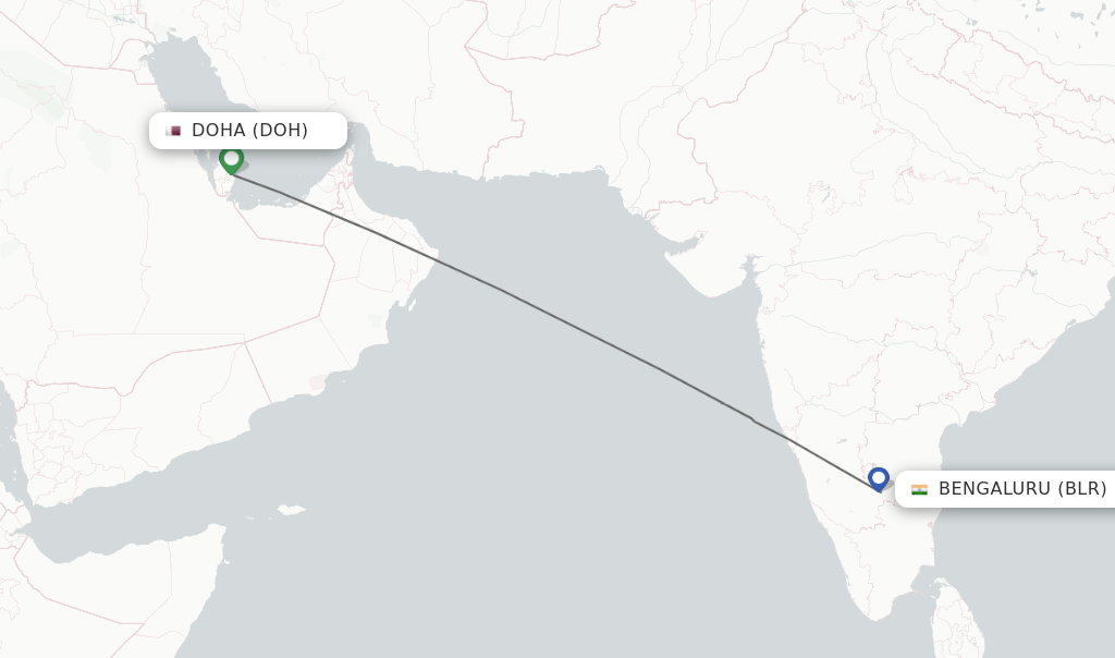 Flights from Doha to Bengaluru route map