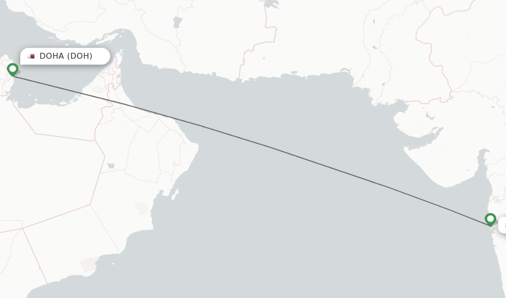 Flights from Doha to Mumbai route map