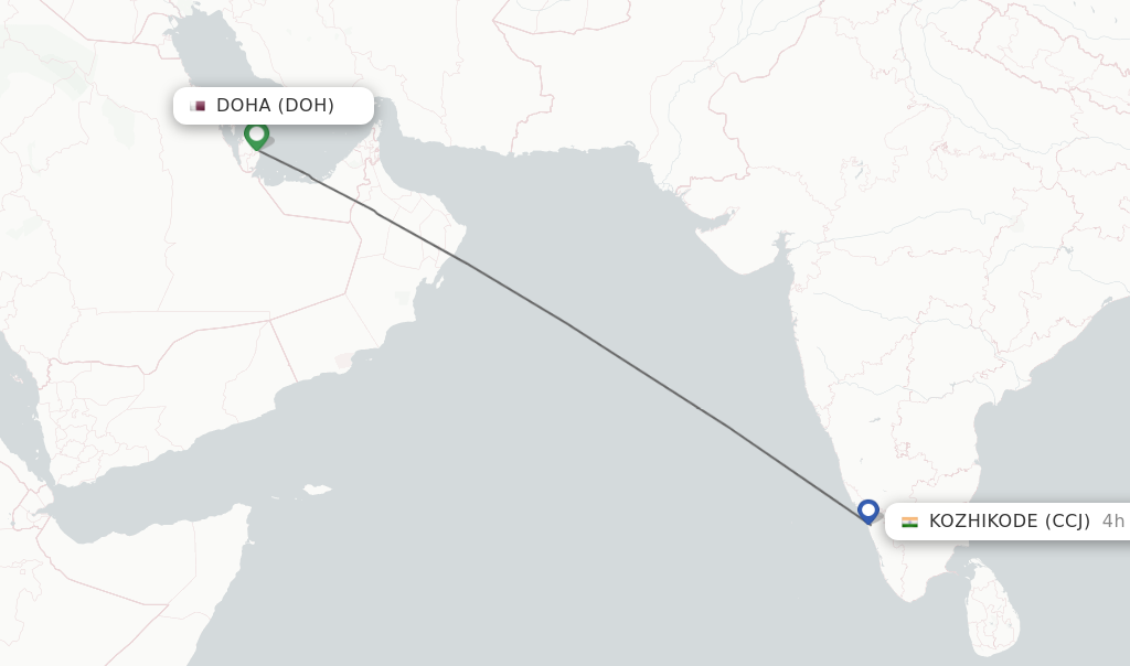 Flights from Doha to Kozhikode route map