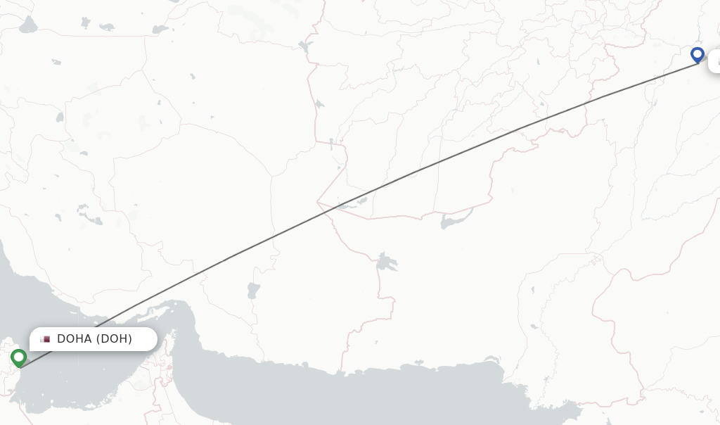Flights from Doha to Islamabad route map