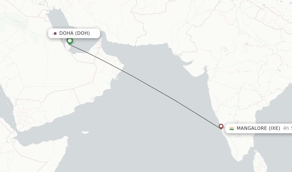 Flights from Doha to Mangalore route map