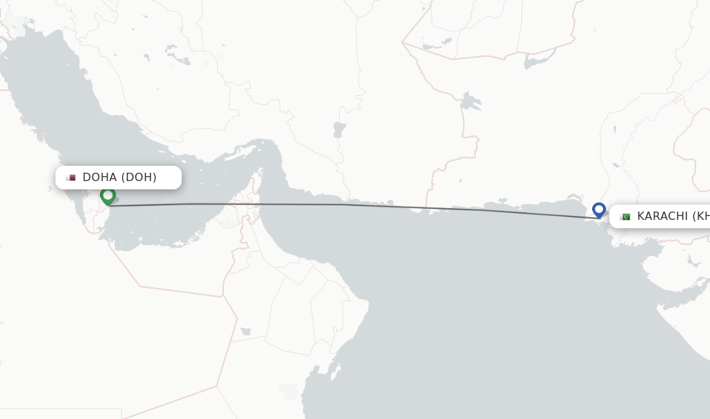 Flights from Doha to Karachi route map