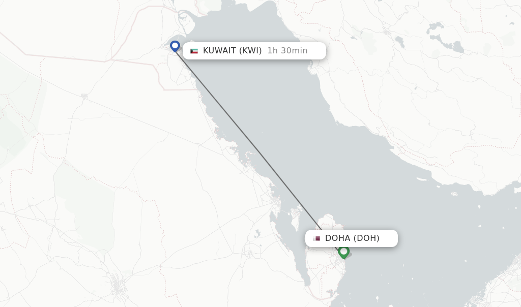 Flights from Doha to Kuwait route map
