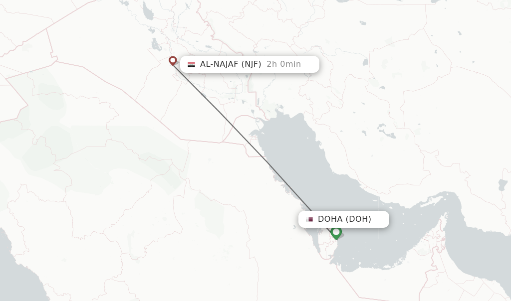 Flights from Doha to Al-Najaf route map