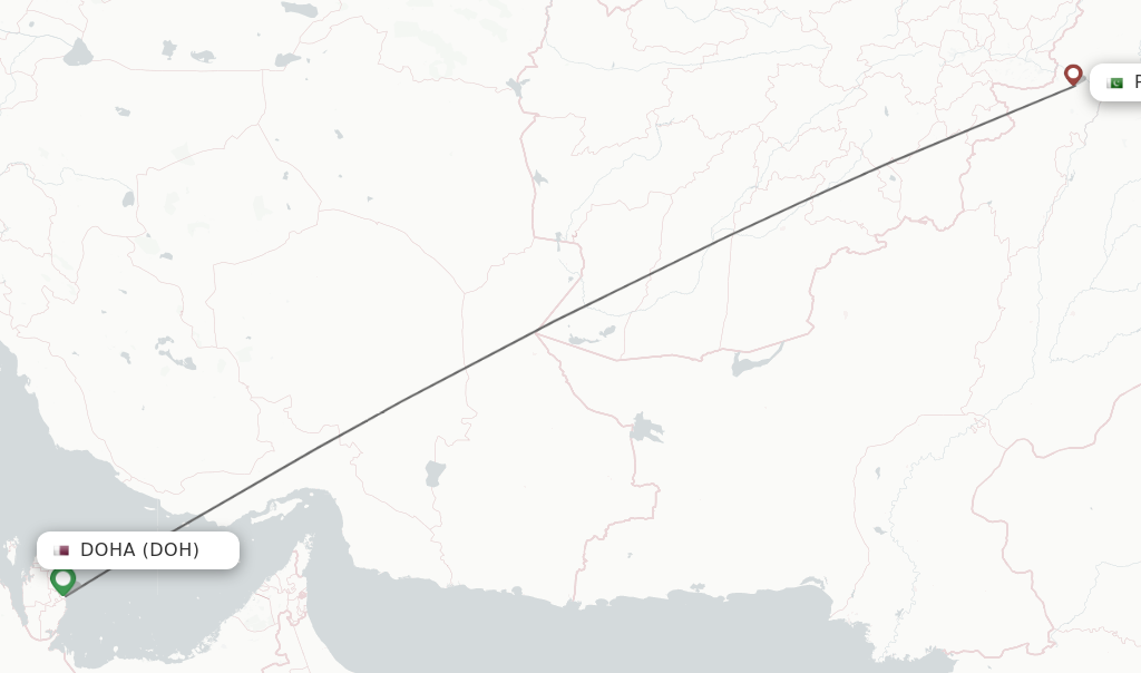 Flights from Doha to Peshawar route map