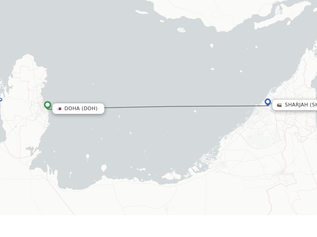 Flights from Doha to Sharjah route map