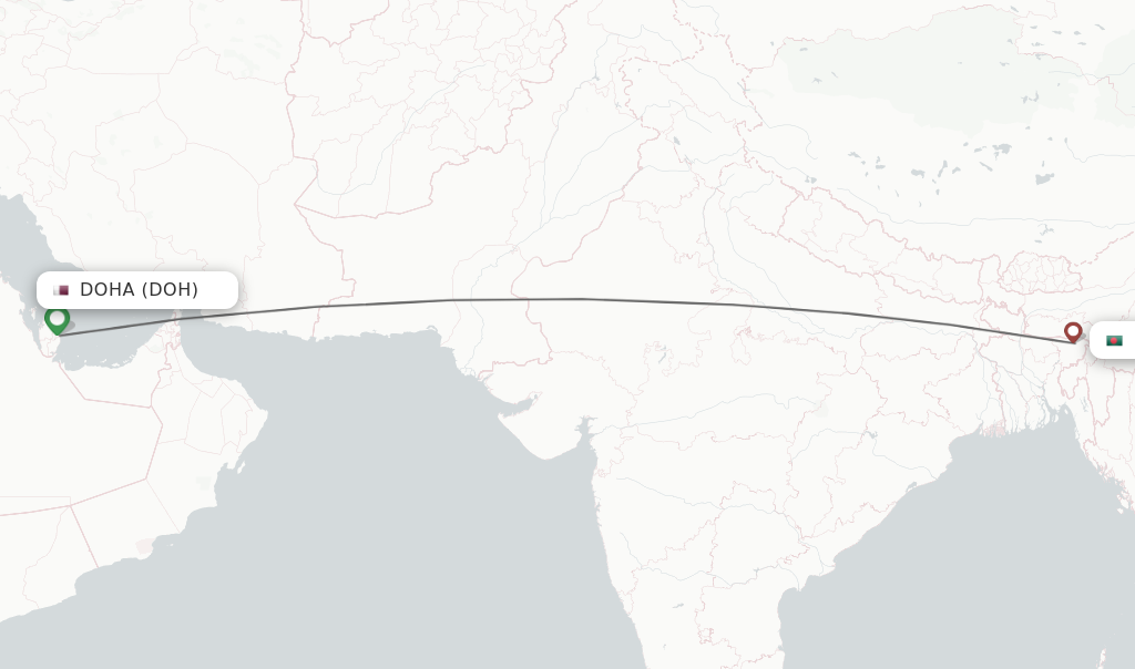 Flights from Doha to Sylhet route map