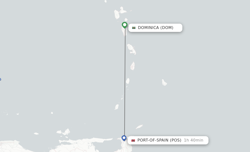 Flights from Port Of Spain to Dominica route map