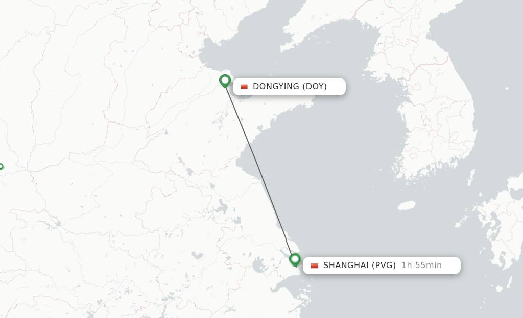 Flights from Dongying to Shanghai route map