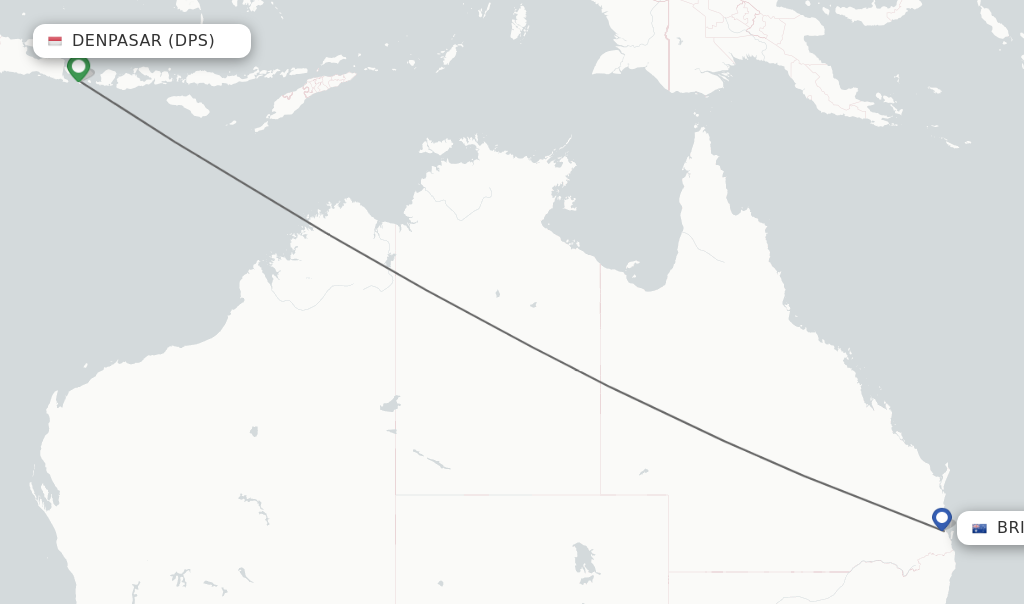 Flights from Denpasar to Brisbane route map