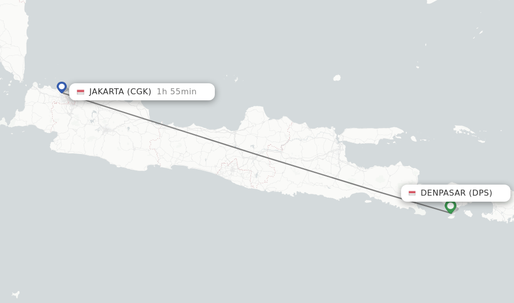 Flights from Denpasar to Jakarta route map