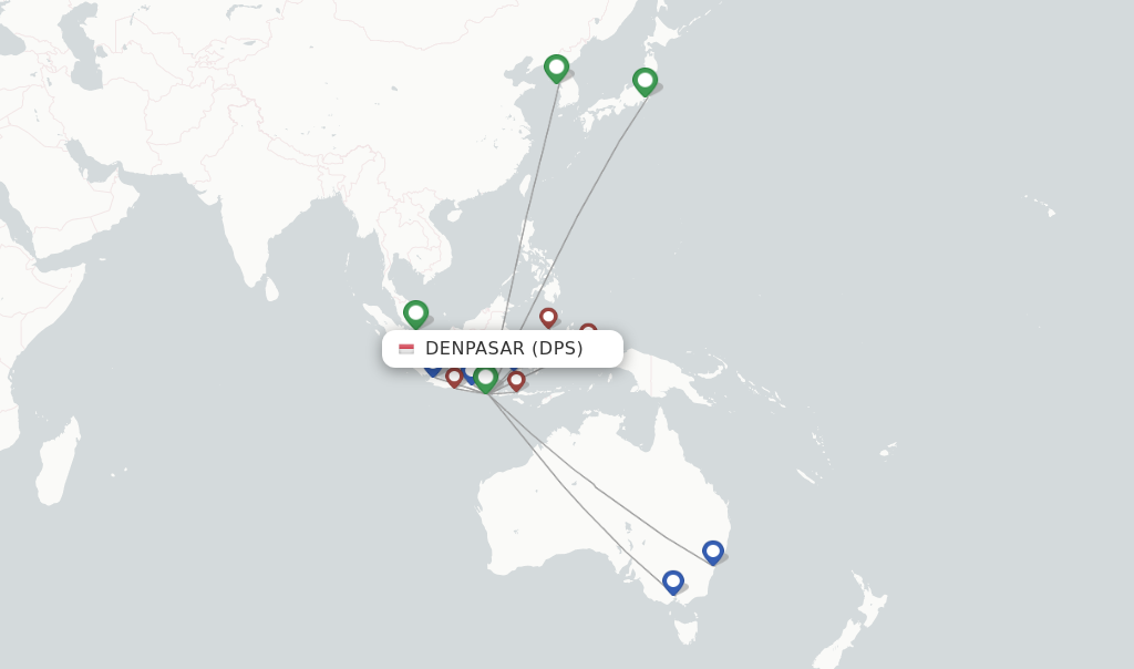 Route map with flights from Denpasar with Garuda Indonesia