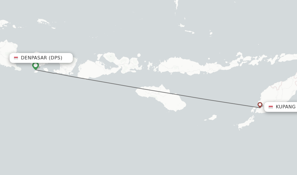 Flights from Denpasar to Kupang route map