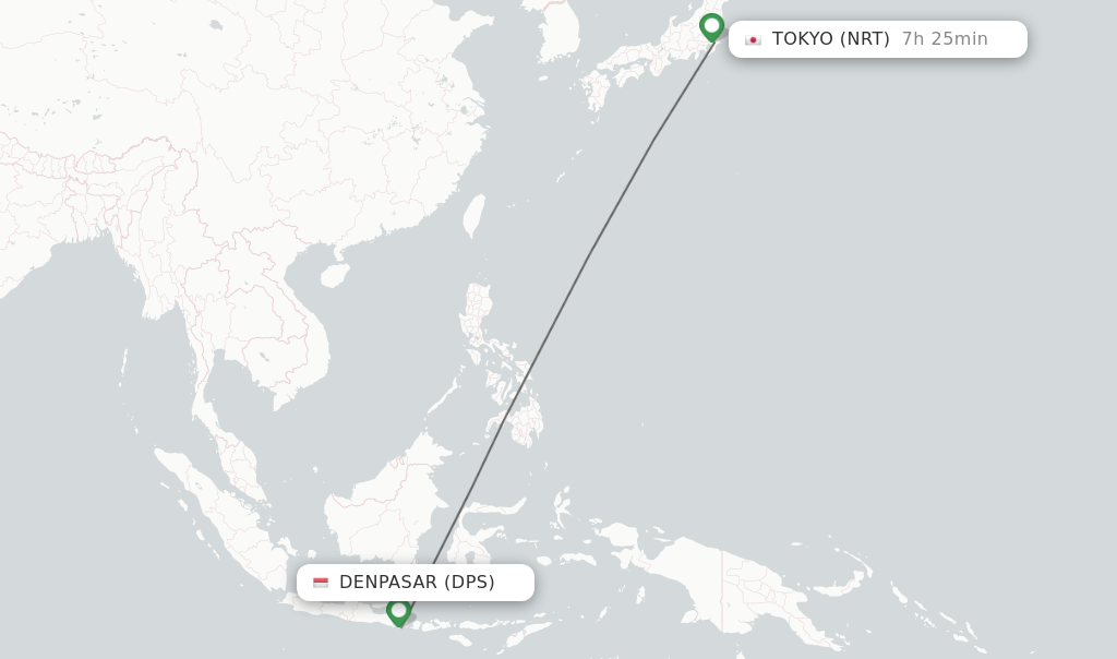 Flights from Denpasar to Tokyo route map