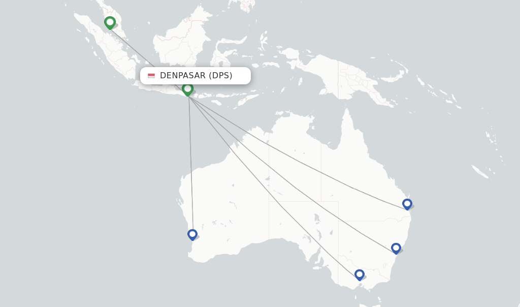 Route map with flights from Denpasar with Batik Air
