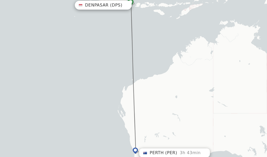 Flights from Denpasar to Perth route map