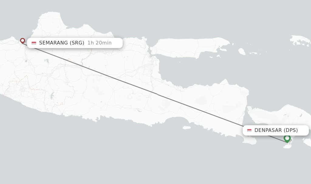 Flights from Denpasar to Semarang route map