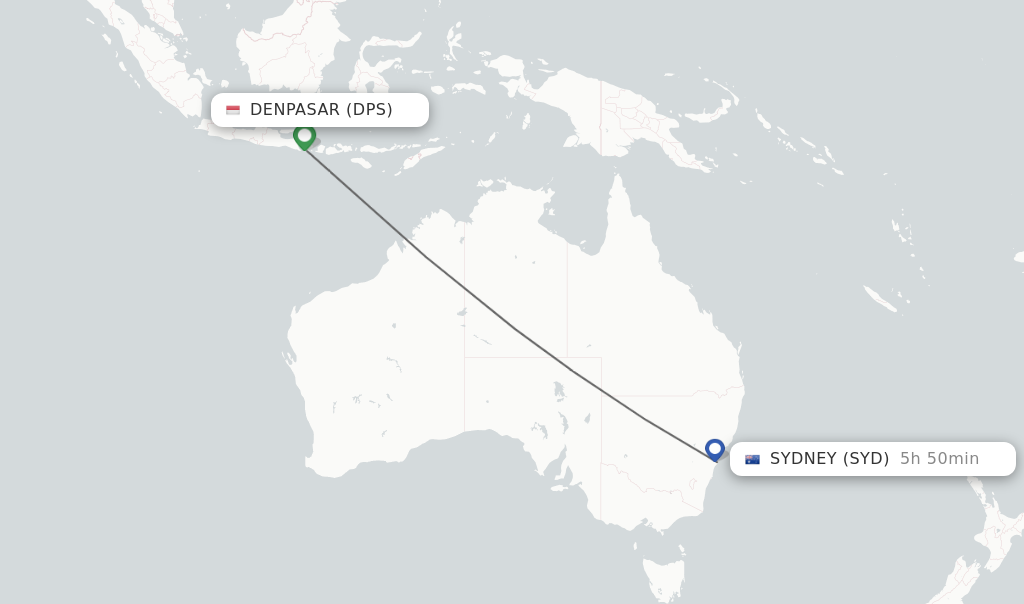 Flights from Denpasar to Sydney route map