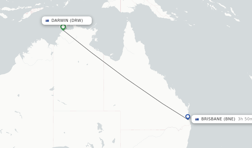 Flights from Darwin to Brisbane route map