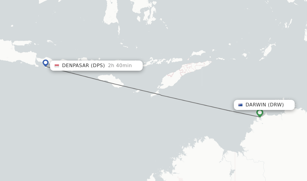 Flights from Darwin to Denpasar route map