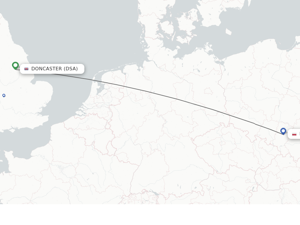 Flights from Doncaster to Katowice route map