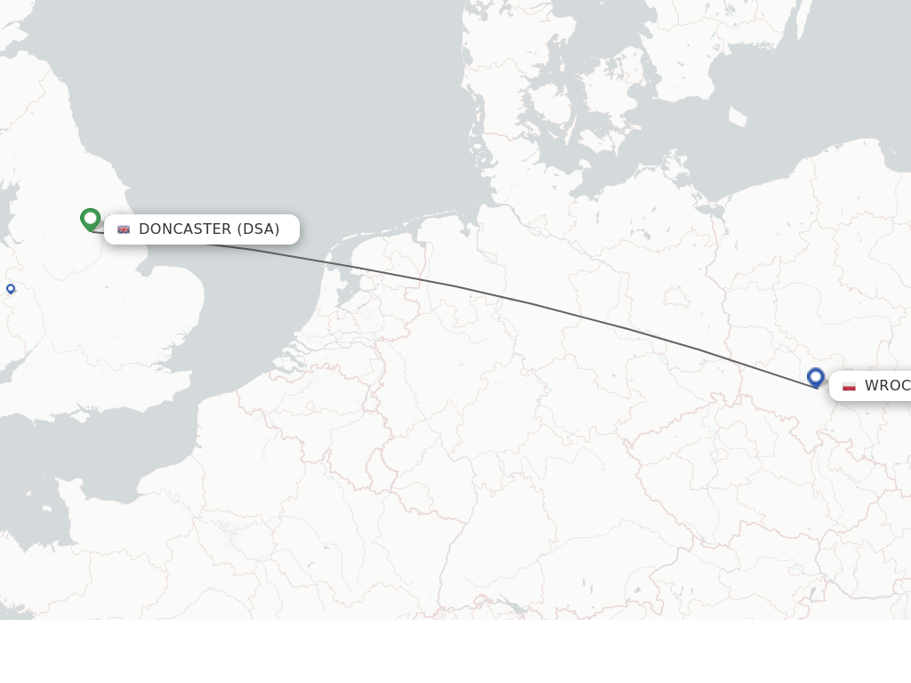 Flights from Doncaster to Wroclaw route map