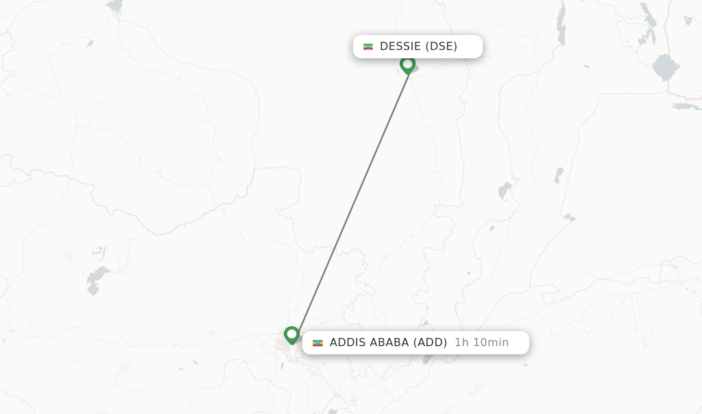 Flights from Dessie to Addis Ababa route map