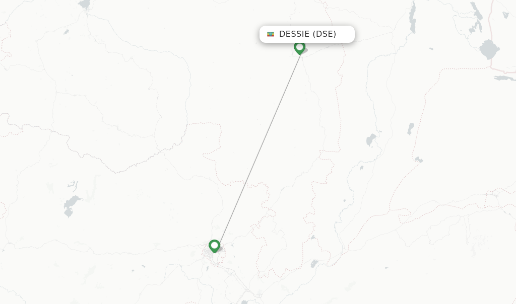 Route map with flights from Dessie with Ethiopian