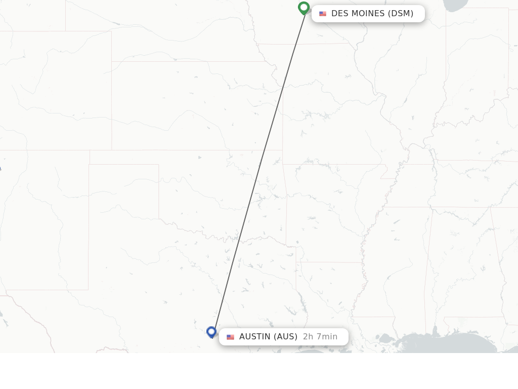 Flights from Des Moines to Austin route map