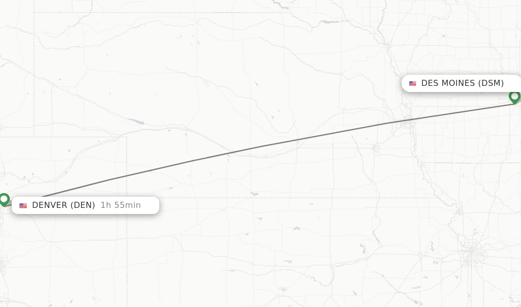 Flights from Des Moines to Denver route map