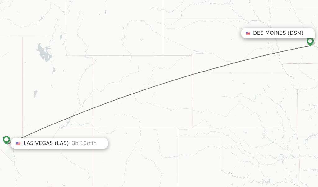 Flights from Des Moines to Las Vegas route map