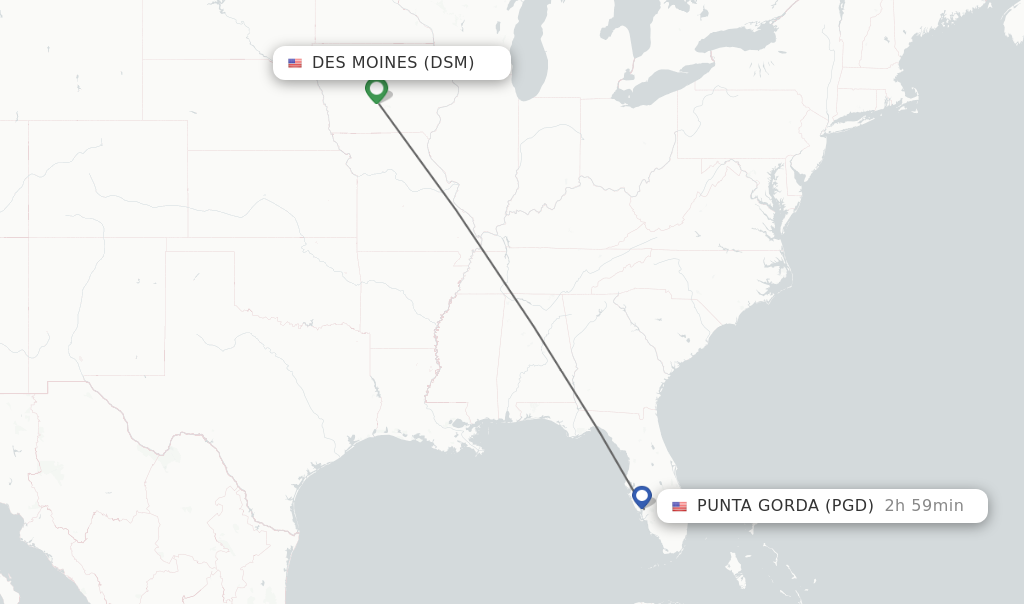 Flights from Des Moines to Punta Gorda route map