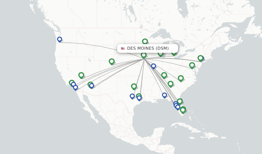Des Moines flight map