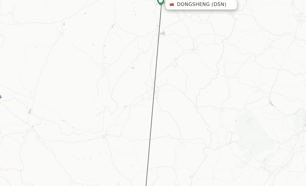 Flights from Dongsheng to Yan'an route map