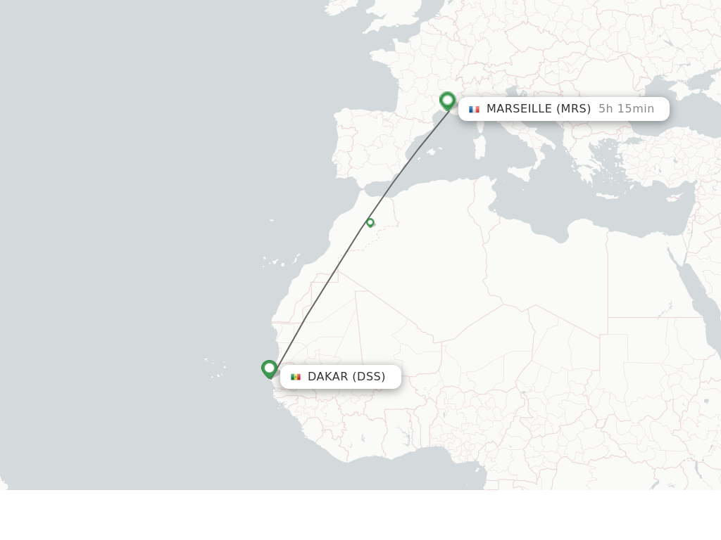 Flights from Dakar to Marseille route map