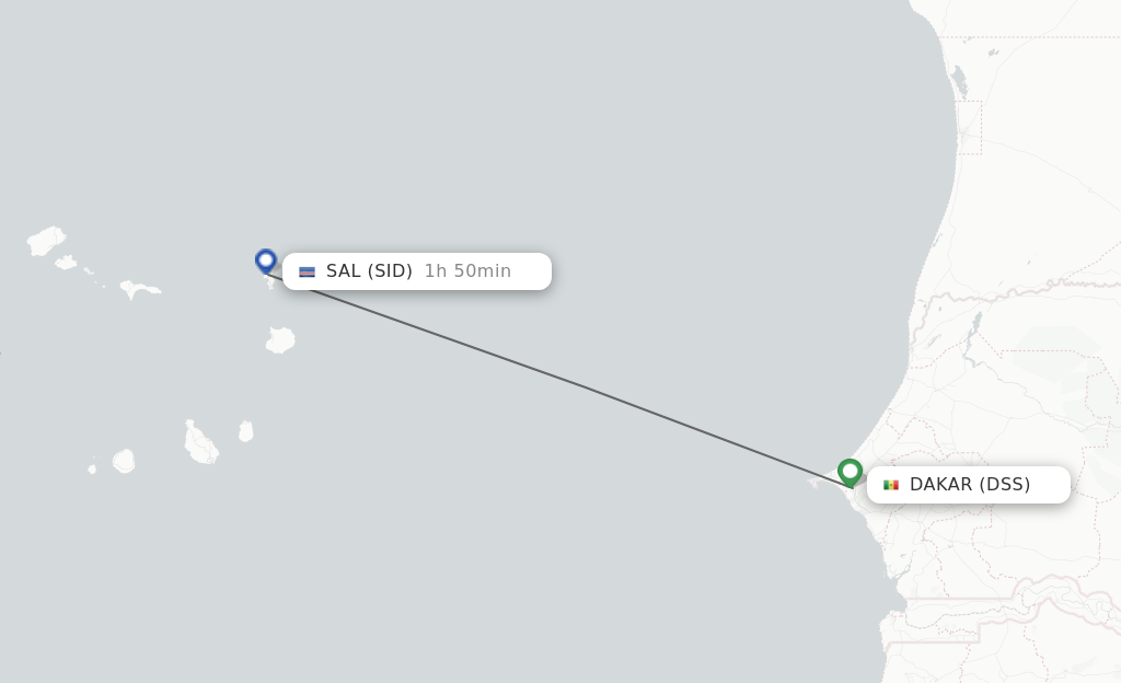 Flights from Sal to Dakar route map