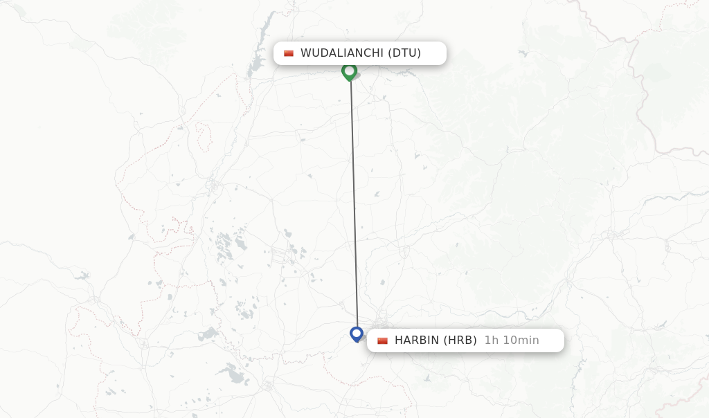 Flights from Harbin to Wudalianchi route map