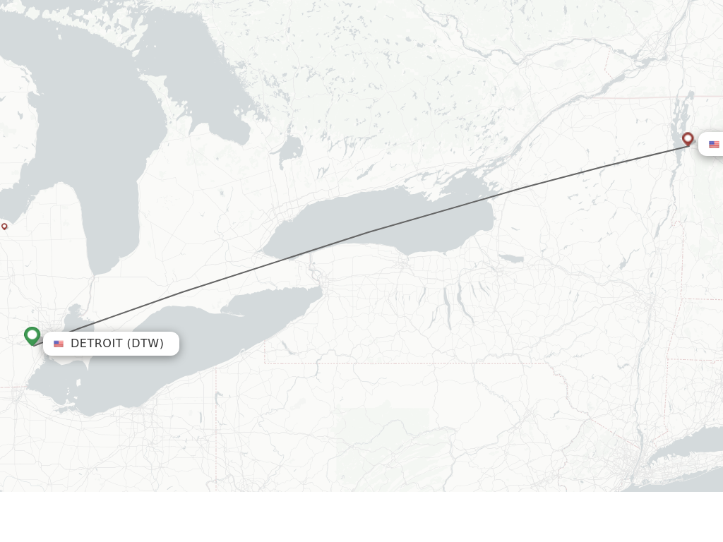 Flights from Detroit to Burlington route map