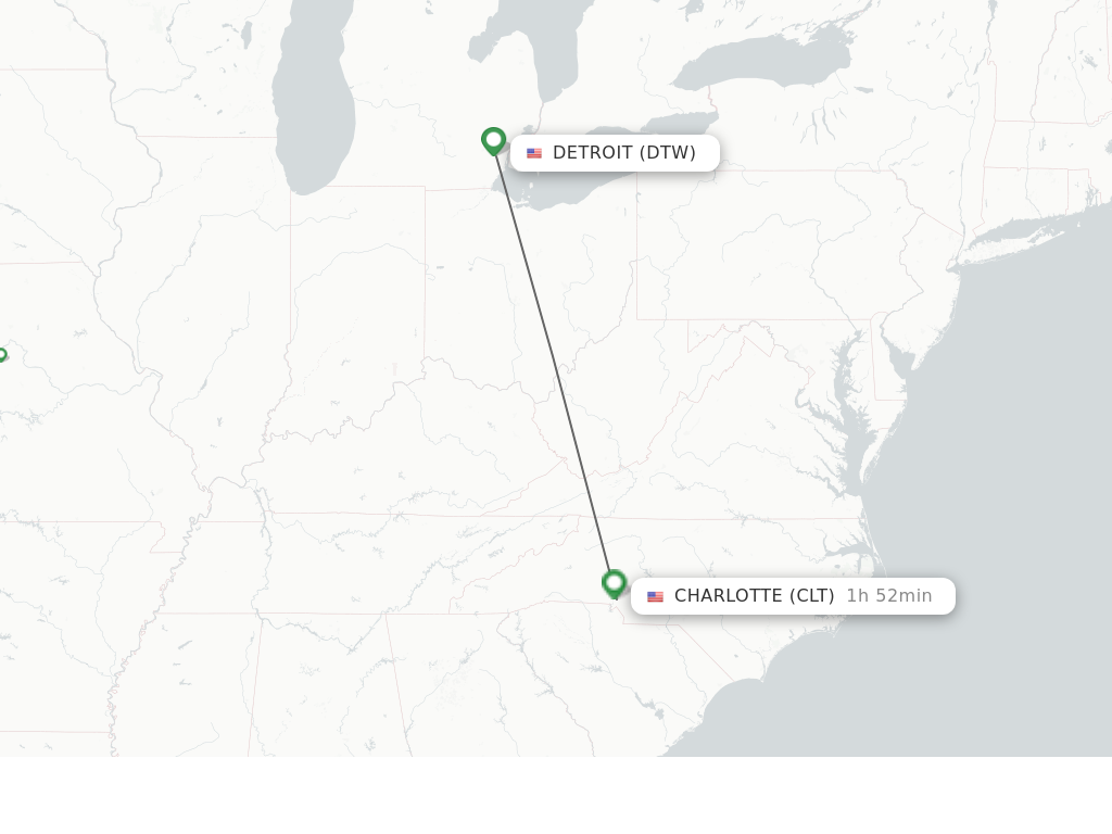 Flights from Detroit to Charlotte route map