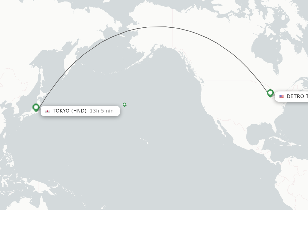 Flights from Detroit to Tokyo route map