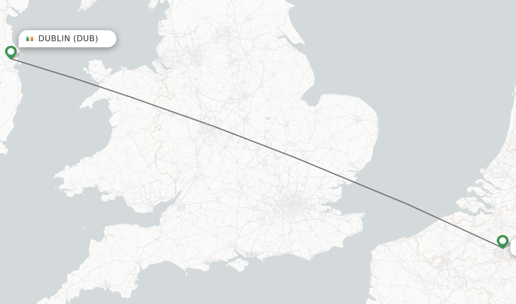 Flights from Dublin to Brussels route map