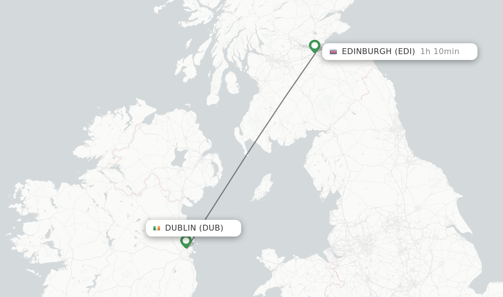 Flights from Dublin to Edinburgh route map