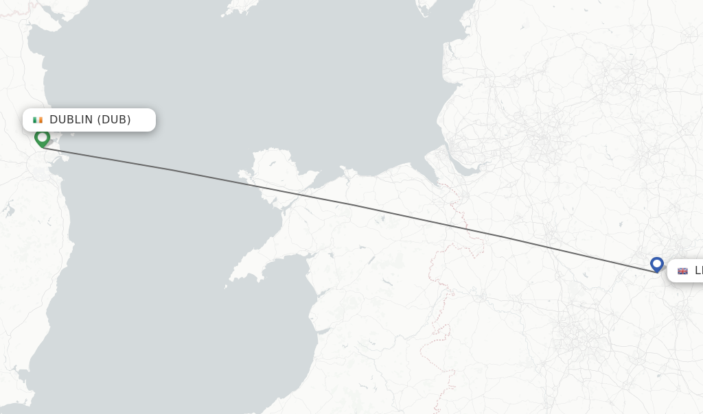 Flights from Dublin to Leicestershire route map