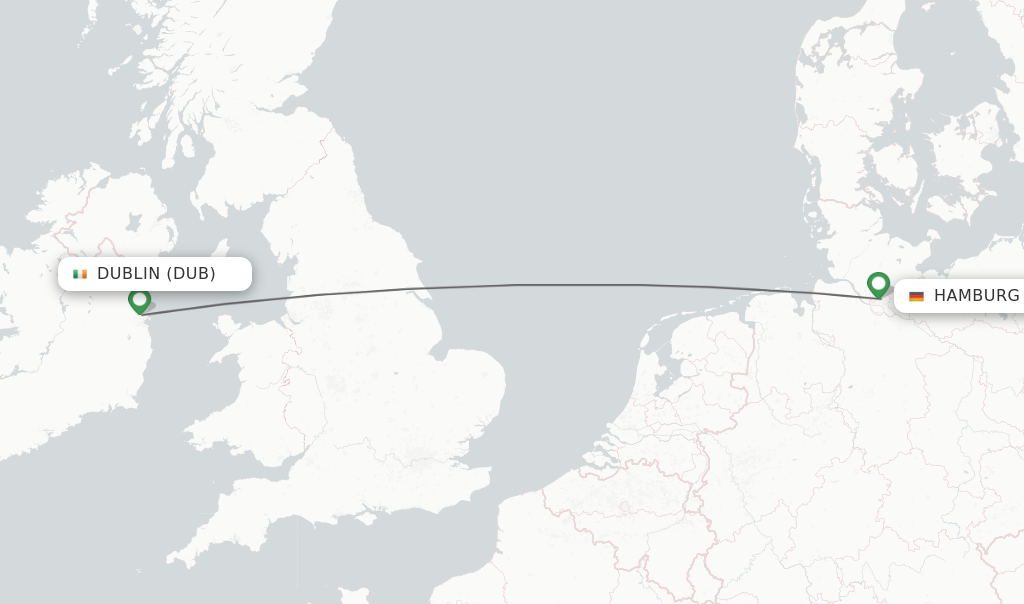 Flights from Dublin to Hamburg route map