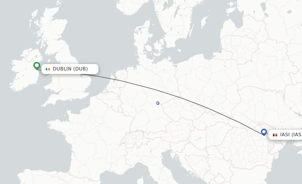 Flights from Dublin to Iasi route map