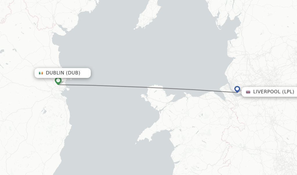 Flights from Dublin to Liverpool route map