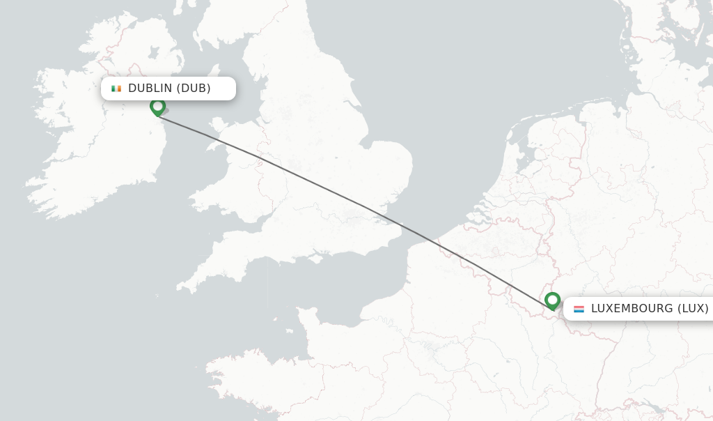 Flights from Dublin to Luxembourg route map