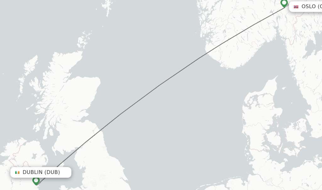 Flights from Dublin to Oslo route map