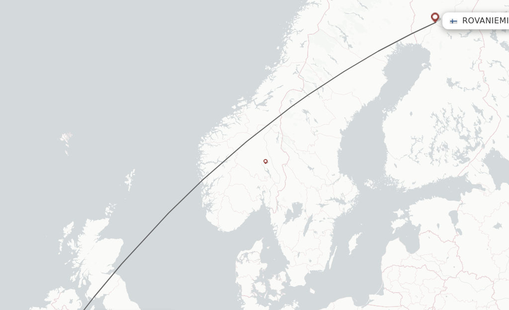 Flights from Dublin to Rovaniemi route map