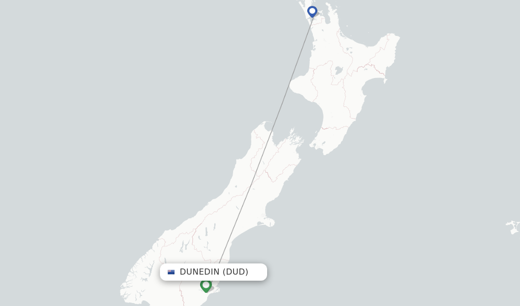 Route map with flights from Dunedin with Jetstar